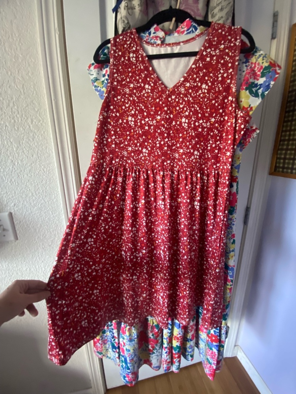 Women’s Red Floral V-Neck Summer Dress Spring Dress